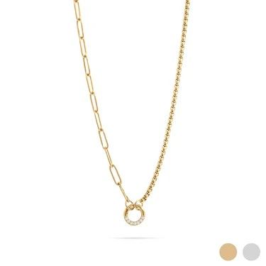 18K Gold PVD Stainless Steel Split Chain with Stone Charm Holder