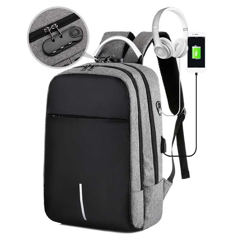 MOCHILA con clave Impermeable + USB y salida para audífonos