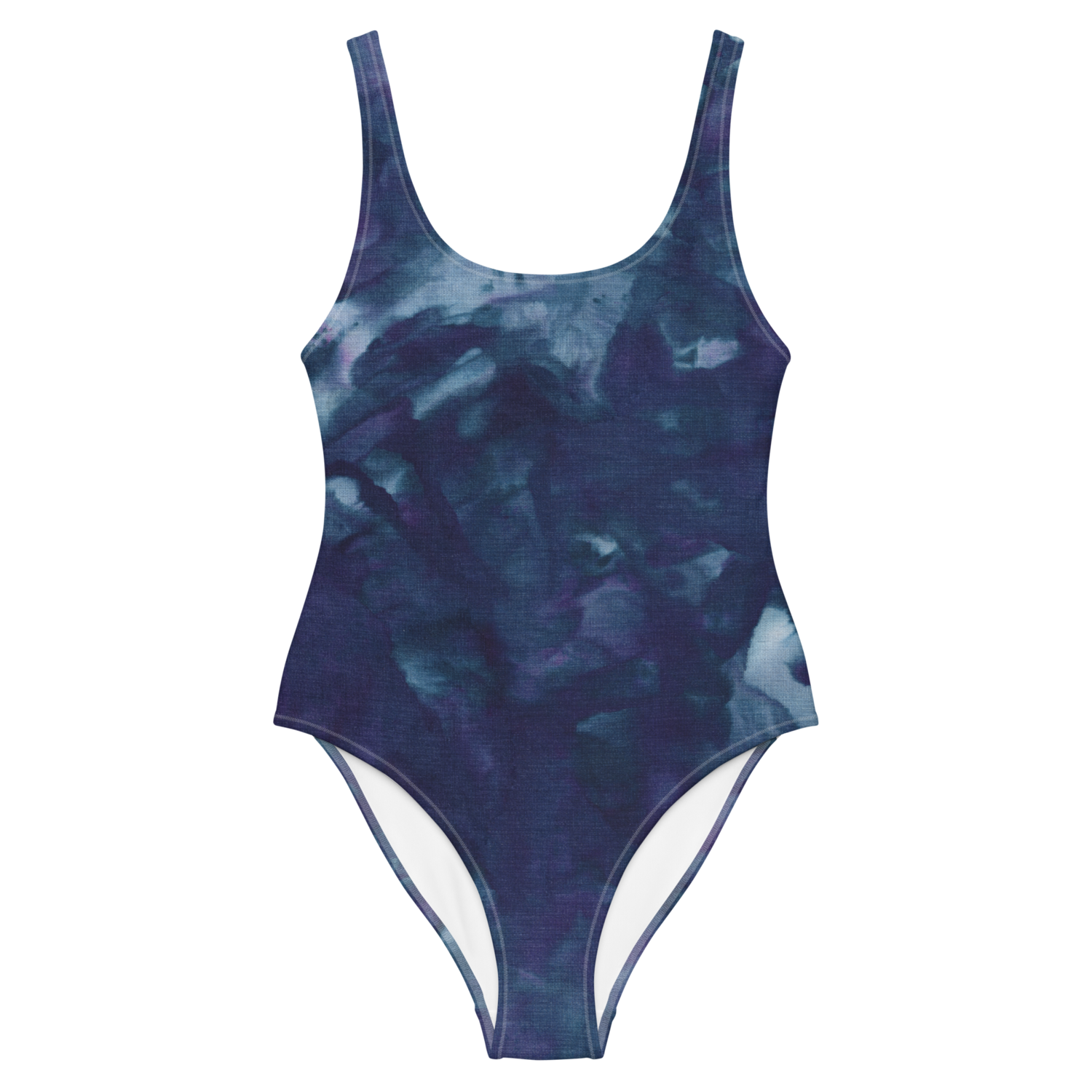 Ice Dye Print One-Piece Swimsuit, Size: S, Color: Navy Blue