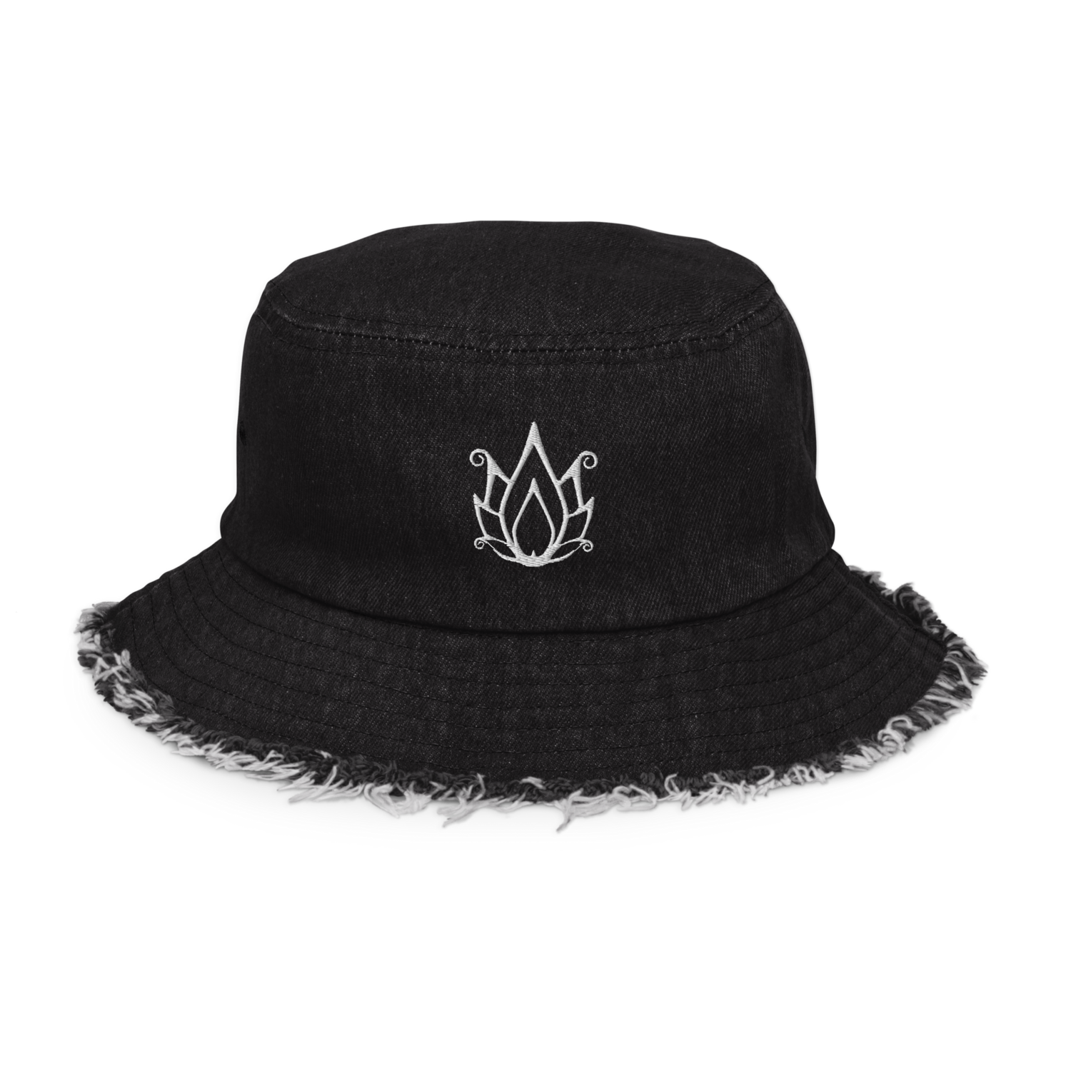 Grandiflora Distressed Denim Bucket Hat, Color: Black Denim