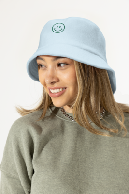 Smiley Embroidered Terry Cloth Bucket Hat
