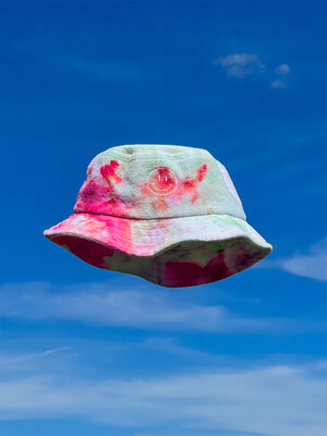 Ice Dye Smiley Embroidered Terry Cloth Bucket Hat