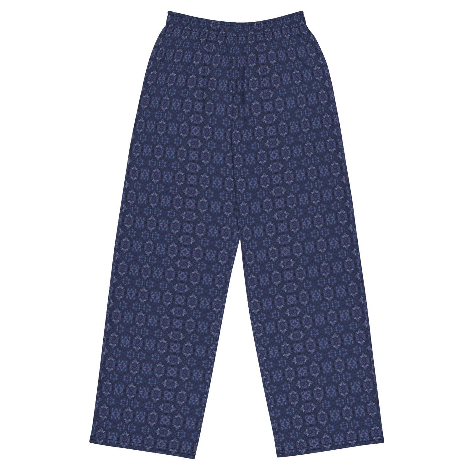 Pattern Print Wide-Leg Knit Pants, Color: Deep Space Souk, Size: 2XS