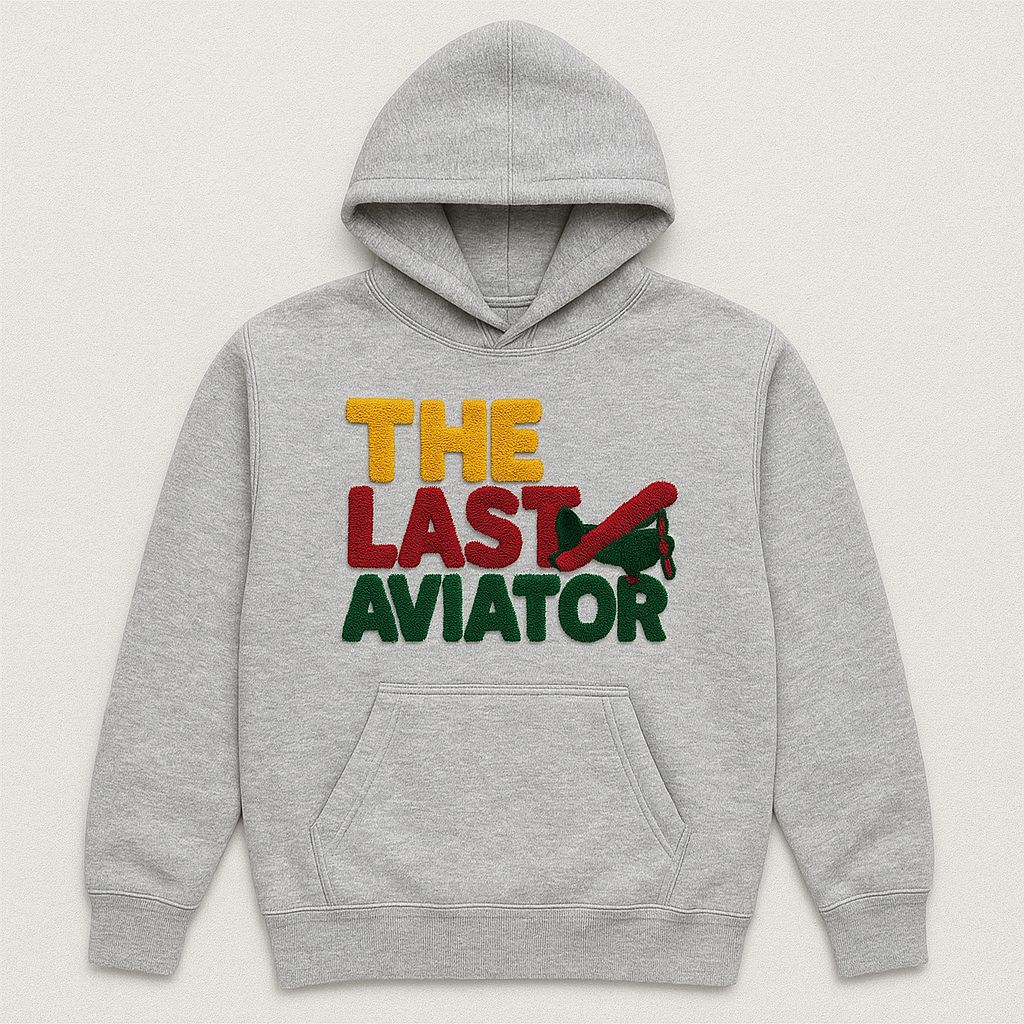 GREY "THE LAST AVIATOR" CHENILLE LETTERING HOODY