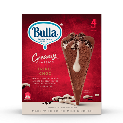 Bulla Creamy Classic Triple Choc Cone 4's