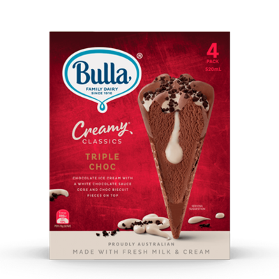 Bulla Creamy Classic Triple Choc Cones 4's