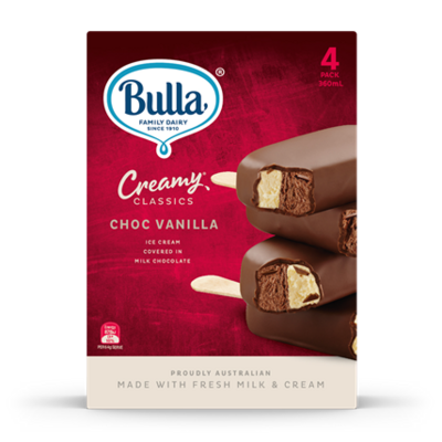 Bulla Creamy Classic Sticks Choc Vanilla 4's
