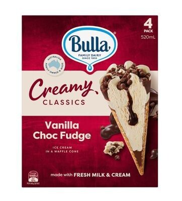 Bulla Creamy Classic Vanilla Fudge Cone 4&#39;s