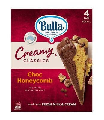 Bulla Creamy Classic Choc Honeycomb Cone 4&#39;s