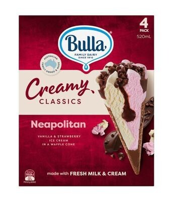 Bulla Creamy Classic Neapolitan Cone 4&#39;s