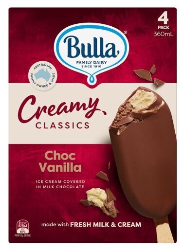 Bulla Creamy Classic Sticks Choc Vanilla 4's
