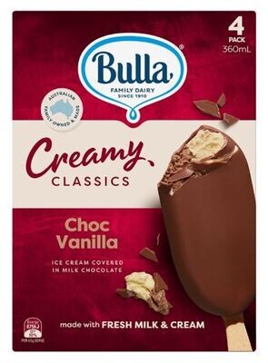 Bulla Creamy Classic Sticks Choc Vanilla 4&#39;s