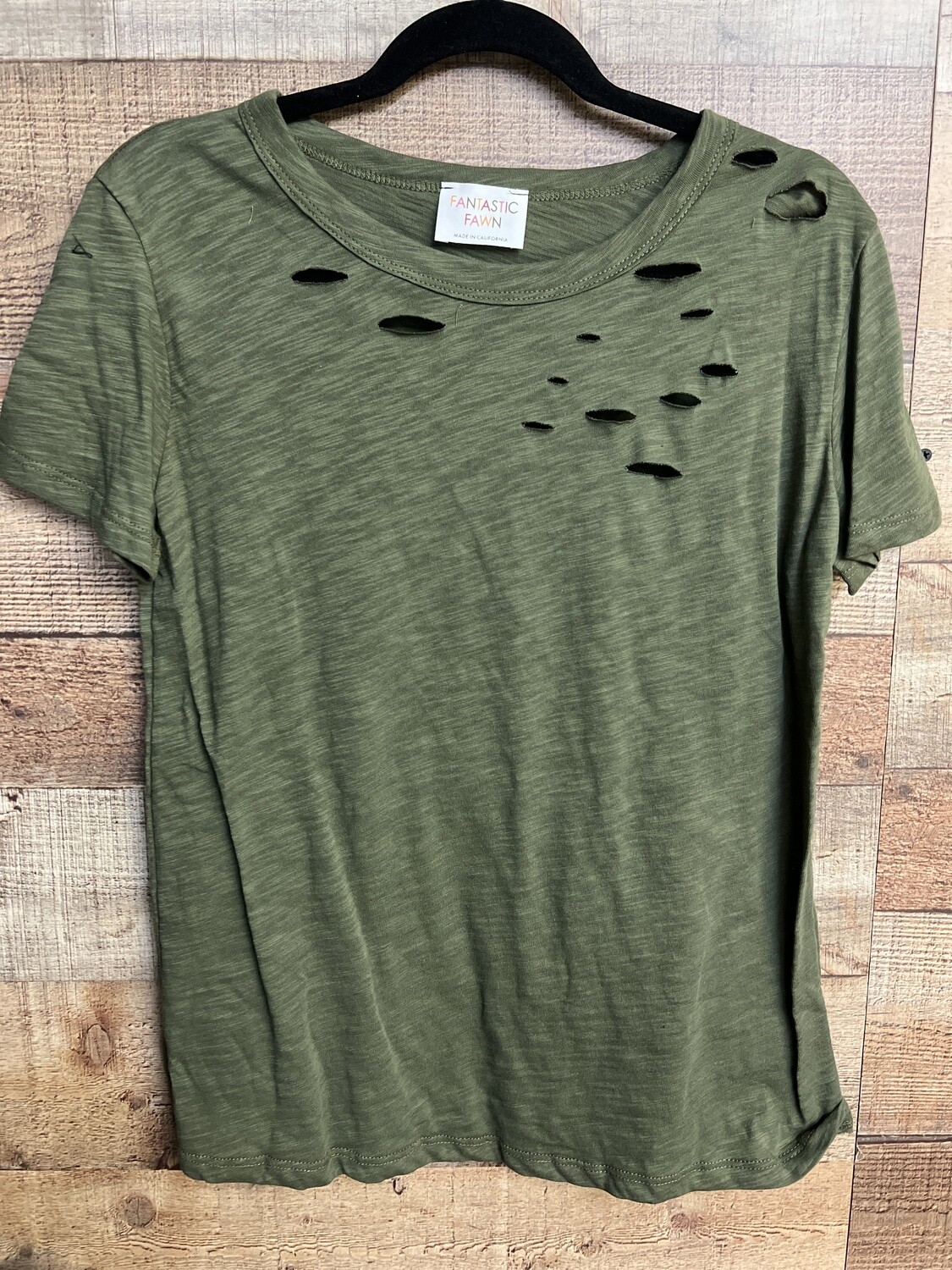 Olive Solid Distressed Top - M