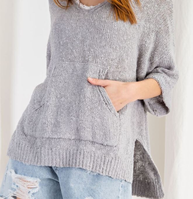 Sweater Knit Pullover with Kangaroo Pocket - L-XL