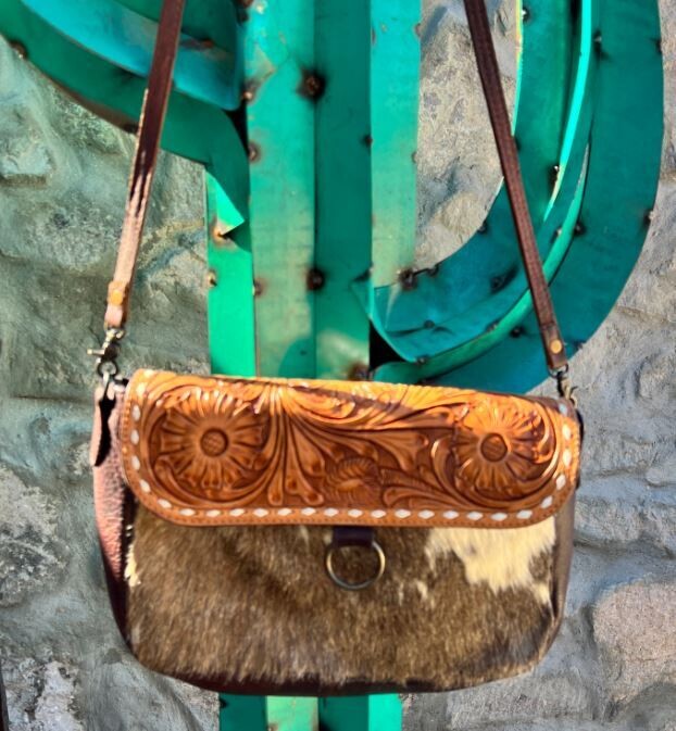 American Darling Cowhide Bag with Tooled Leather Flap