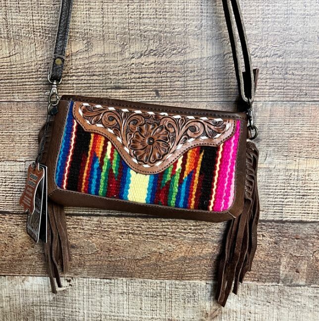 American Darling Crossbody with Fringe, Tooled Leather & Bright Colors - Regular