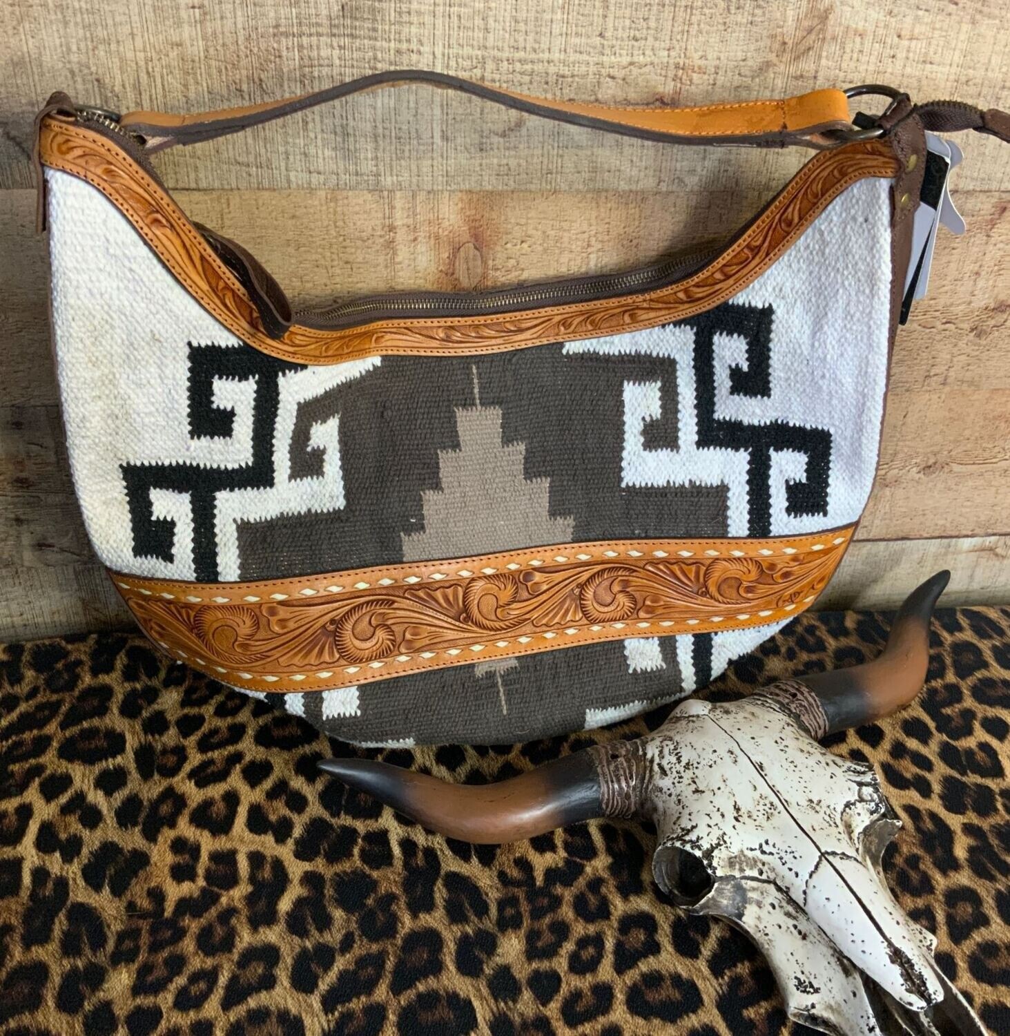 American Darling Shoulder Saddle Blanket Bag with Tooled Leather Across