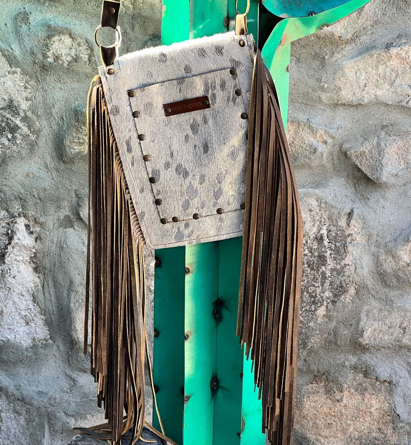 Hide Crossbody Bags with Fringe and Phone Pocket - White Wash