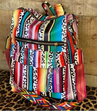 Backpack Tote with Pattern Strap - Rainbow Leopard