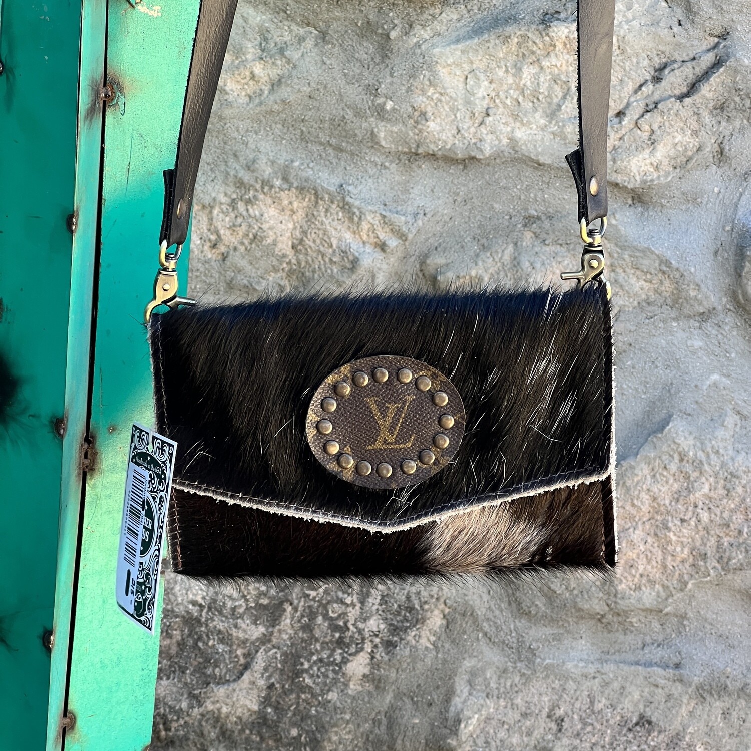 Black Brown Cowhide Crossbody with Long Leather Strap - Regular