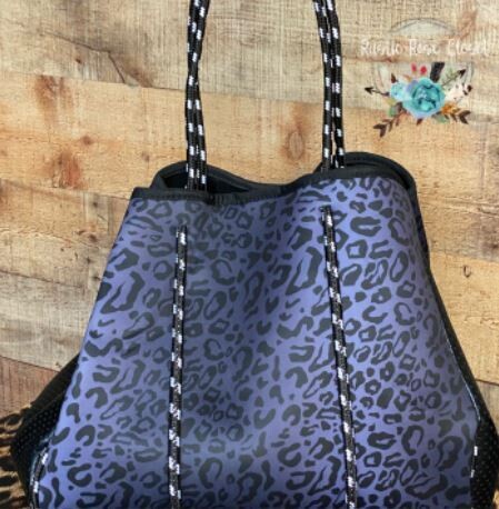 Neoprene Black Leopard Tote Bag 