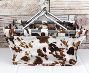 Collapsible Market Basket Bags - Cow Print
