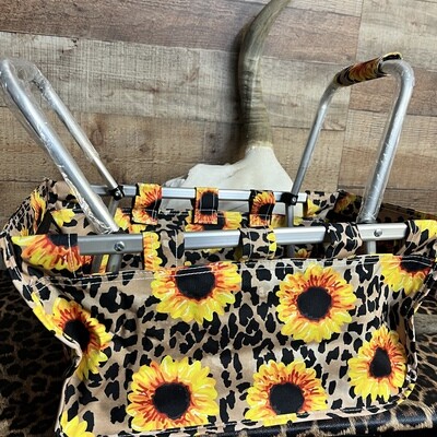 Collapsible Market Basket Bags - Sunflower Leopard