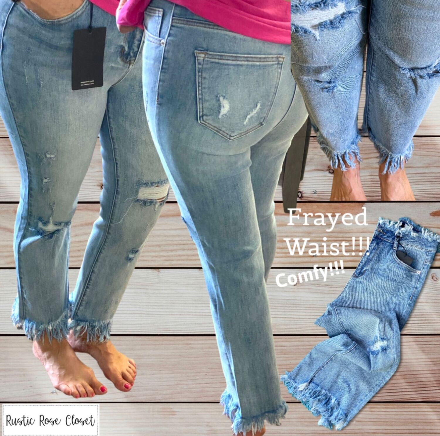 Frayed Hem Straight Leg Jeans Light Denim - 9