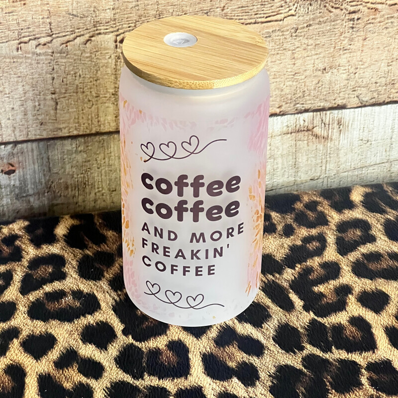 16 oz Glass Jars with Straws - Coffee Coffee And More Freaking Coffee