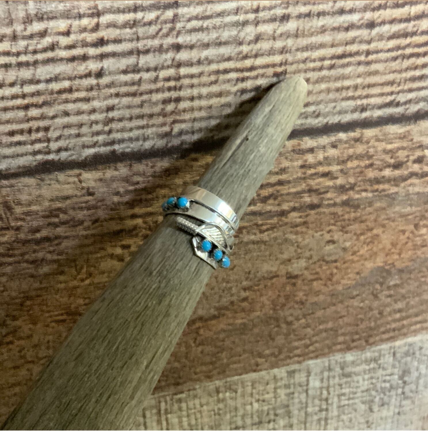 Adjustable Sterling Silver Feather Ring with Turquoise - Regular