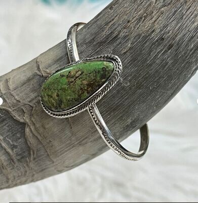 Navajo Sterling Silver Cuff with Turquoise Stone by Suzanna Johnson - 2