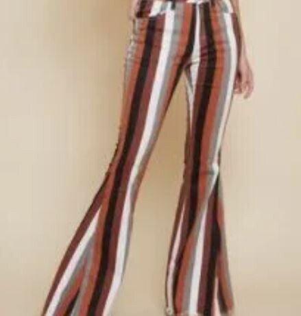 Multi Color Striped Flared Denim Pants - M