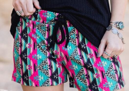 Lady Luck Colorful Aztec Shorts with Drawstring Waiste - M