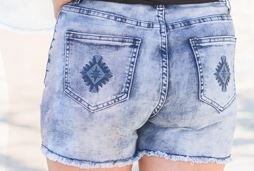 June Bug Denim Shorts with Aztec Embroidered Pocket Design - S