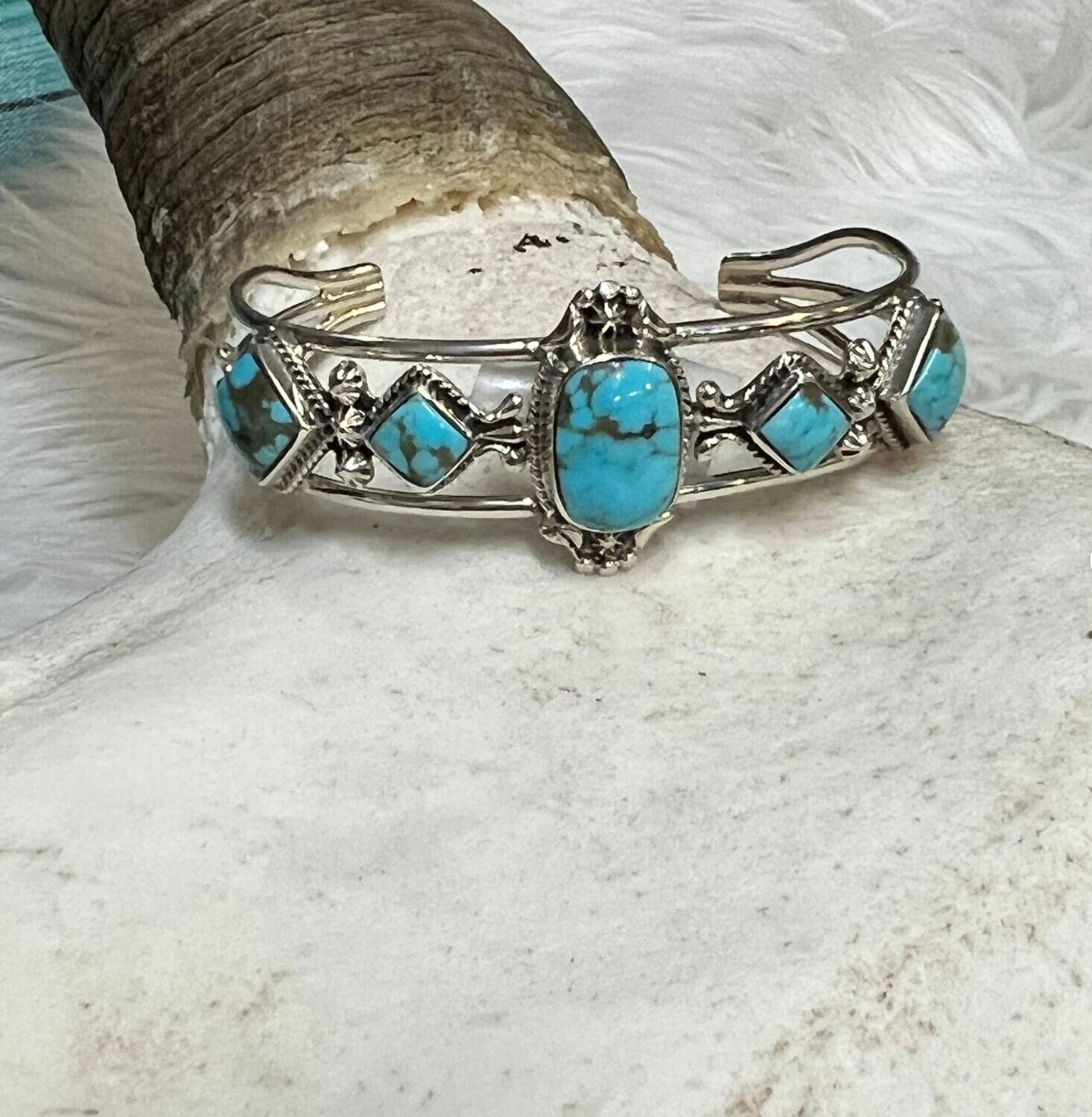 Navajo Turquoise & Sterling Silver Cuff by Ervin Tsosie - Regular