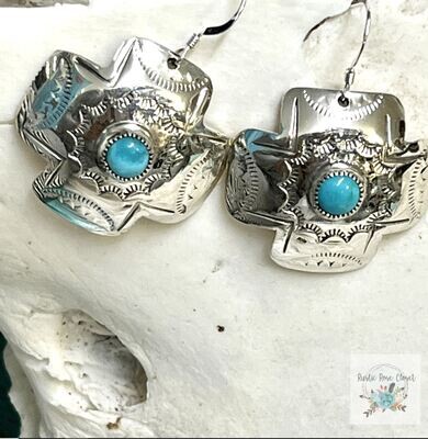 Navajo Sterling Silver Turquoise Dangle Cross Earrings by Jerome Lee - Regular