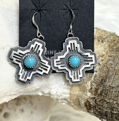 Navajo Sterling Silver Zia Earrings with Turquoise - Regular