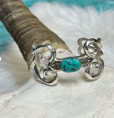 Navajo Sterling Silver & Turquoise Cast Cuff Bracelet by Lorraine Chee - Regular