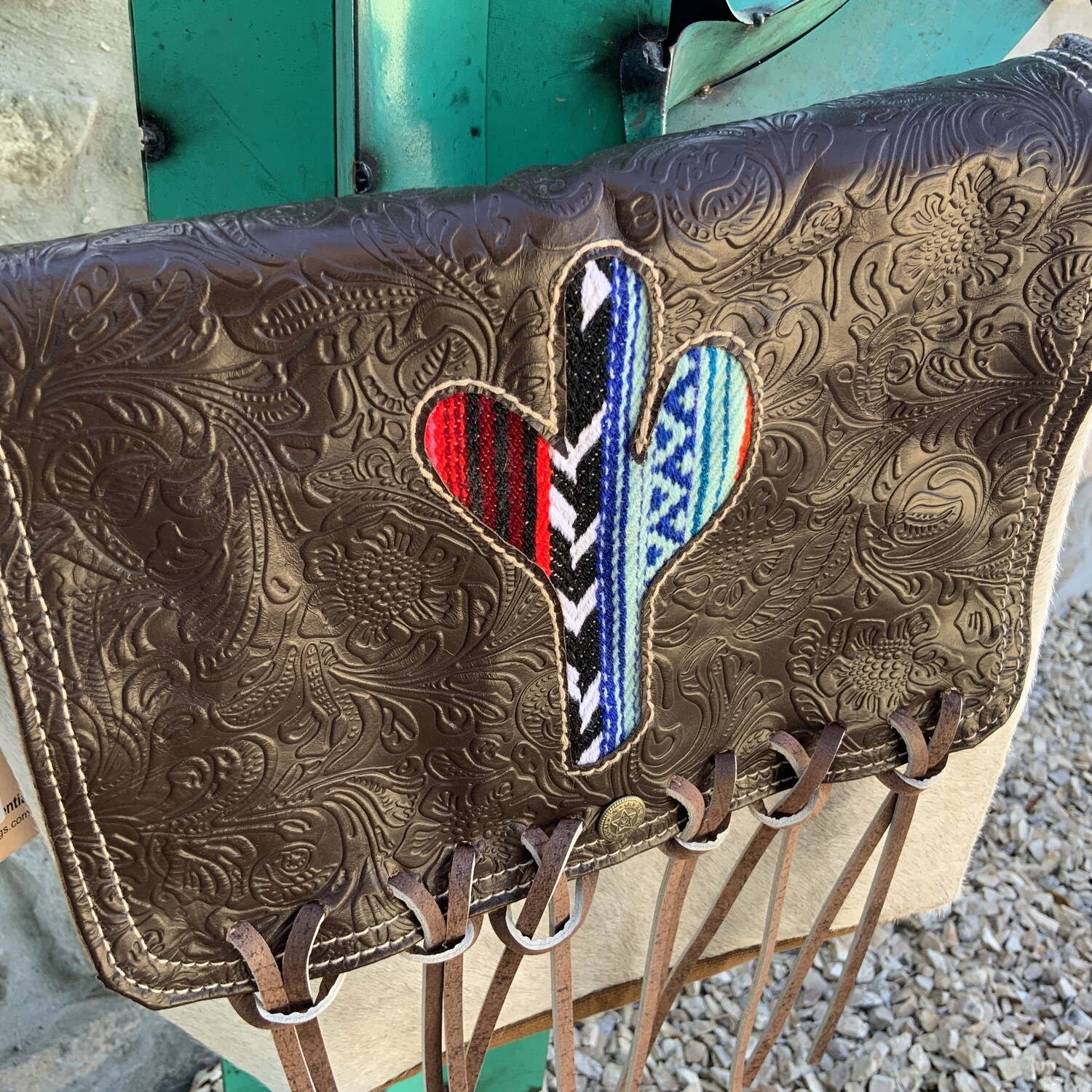 Leather and Hide Serape Cactus Bag with Fringe - Regular