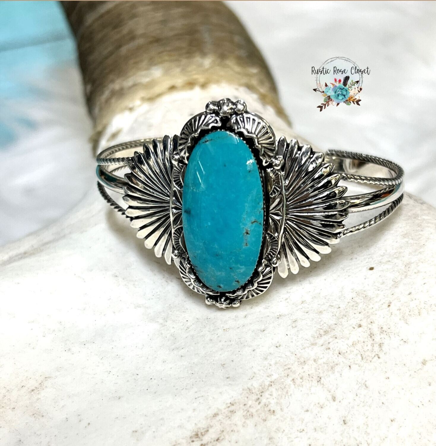 Turquoise Stone Navajo Sterling Silver Cuff Bracelet 