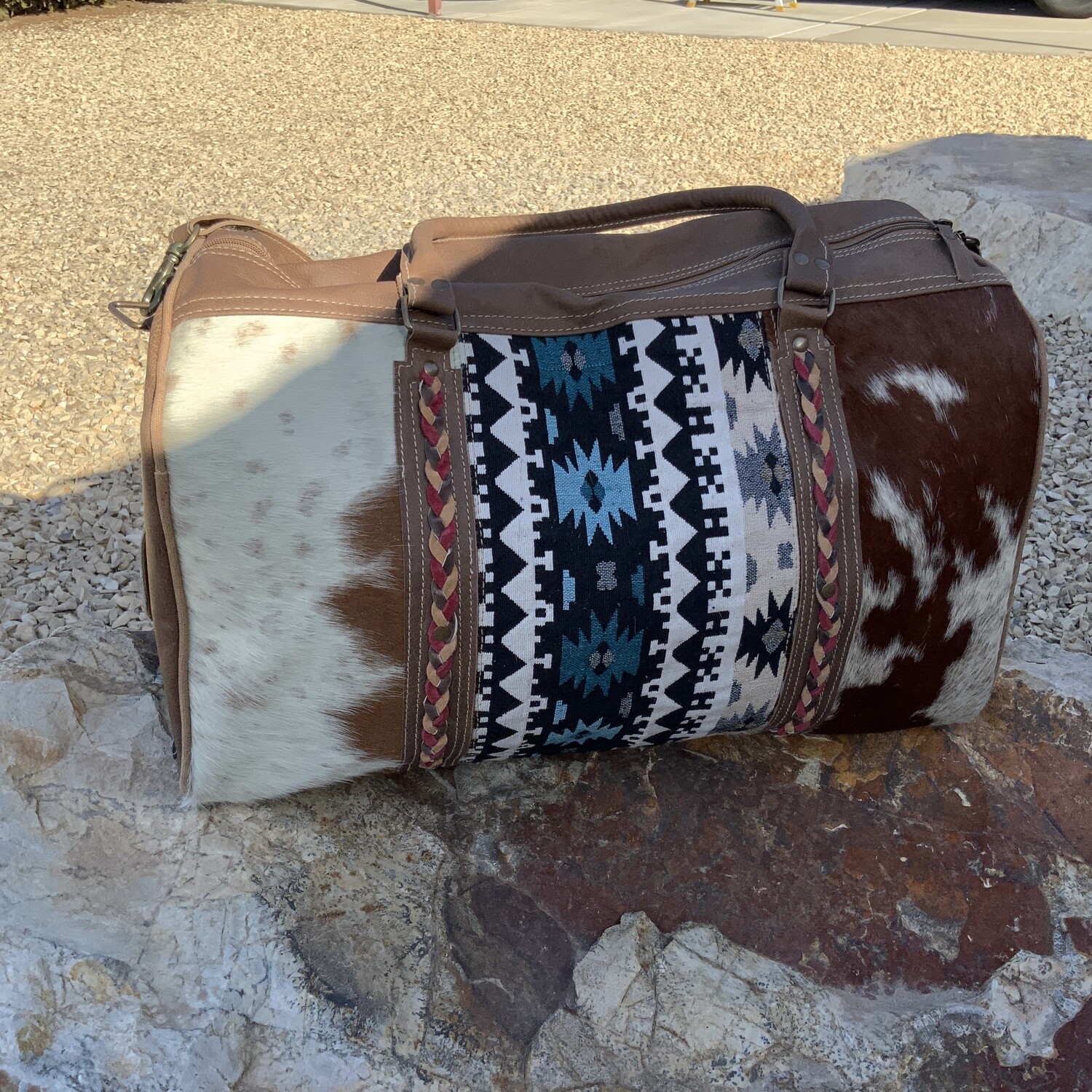Cow Hide Aztec Duffle Travel Bag - Regular