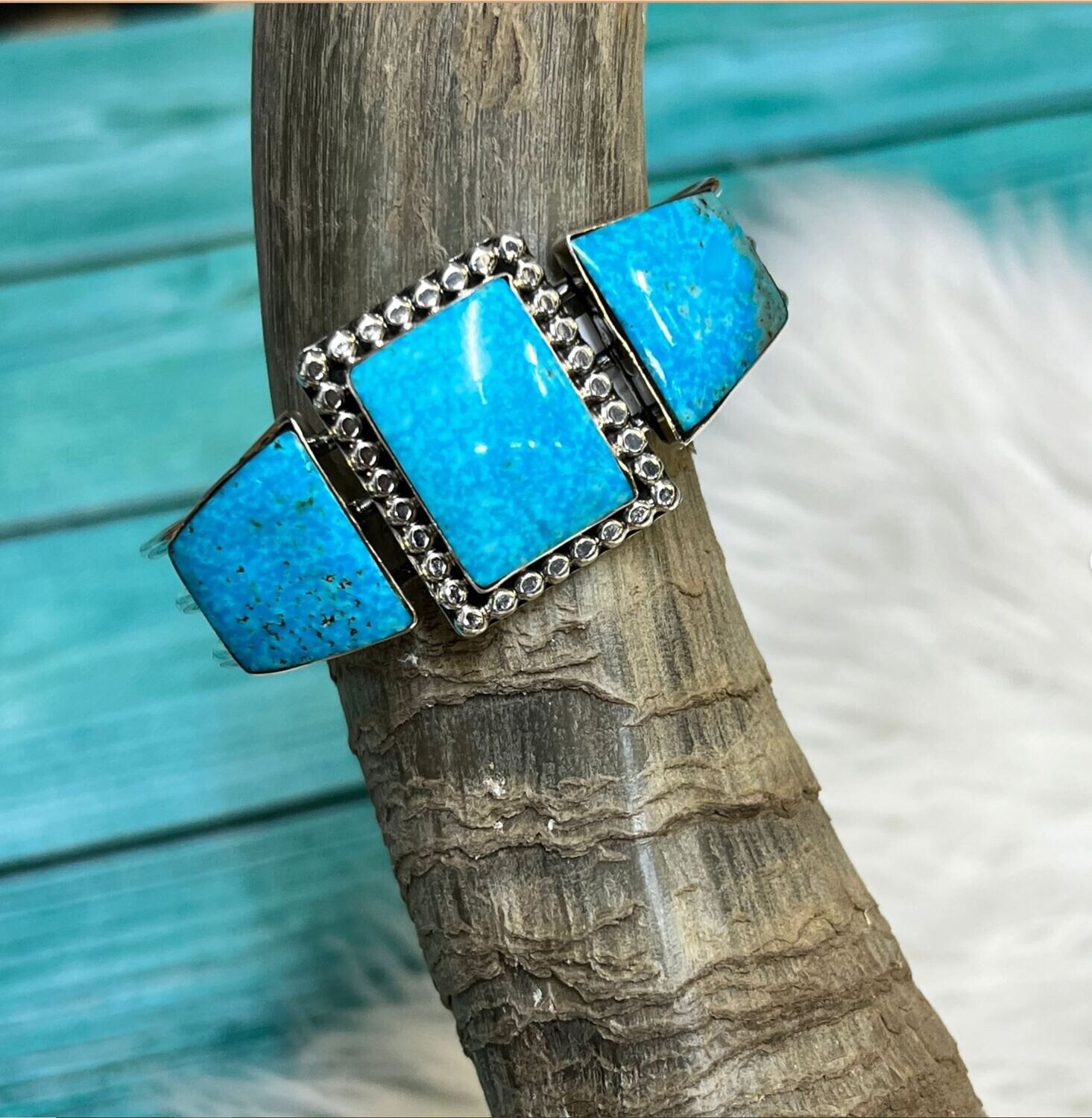 Navajo Sterling Silver Turquoise Cuff Bracelet By Irvin Tsosie
