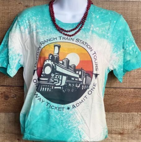 Dutton Ranch Train Station Tours Teal Distressed Tee - L