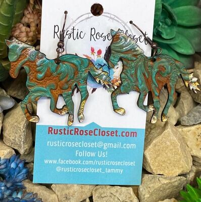 Horse  Hand Painted Tooled Leather Earrings