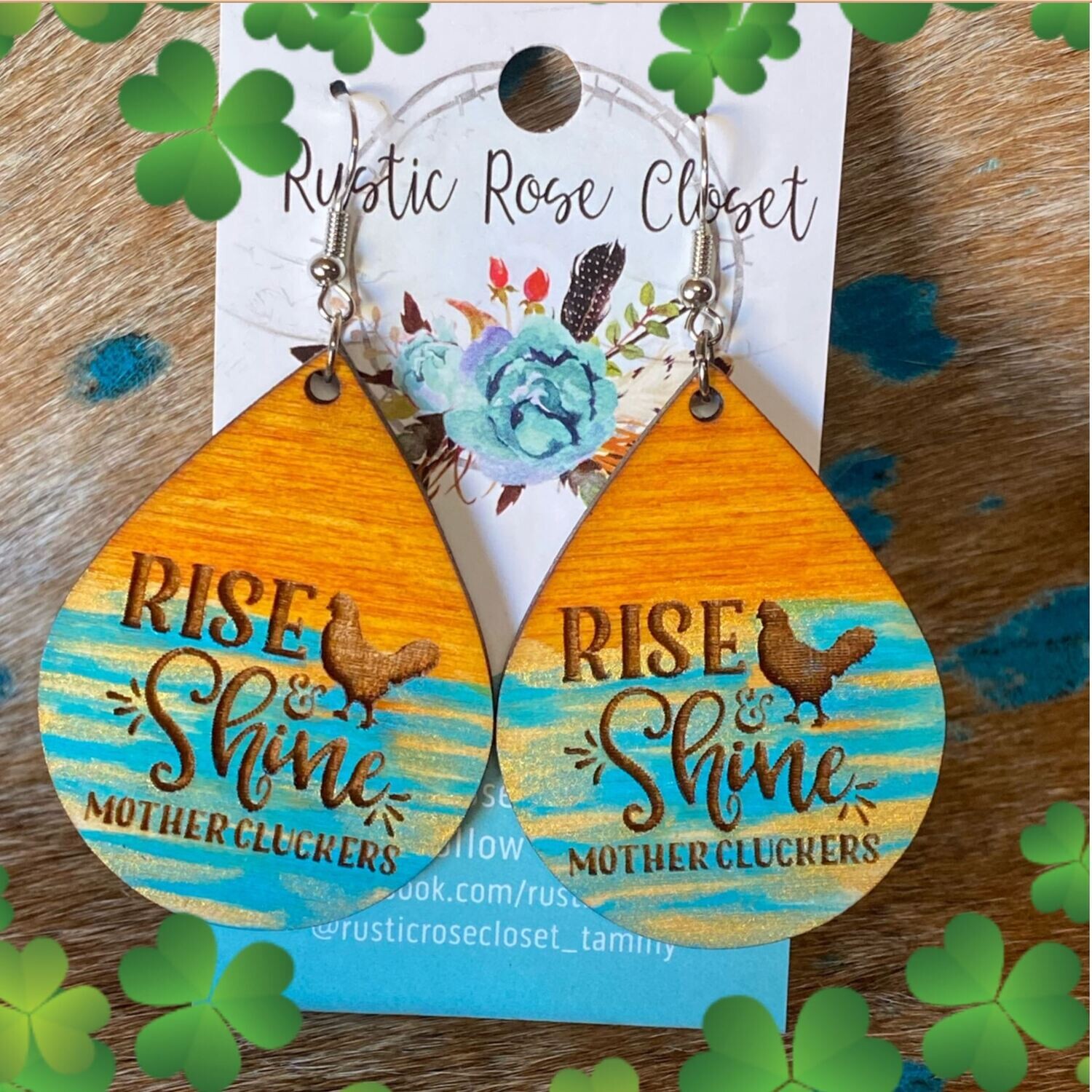 Rise & Shine Mother Cluckers Hand Painted Wood Earrings