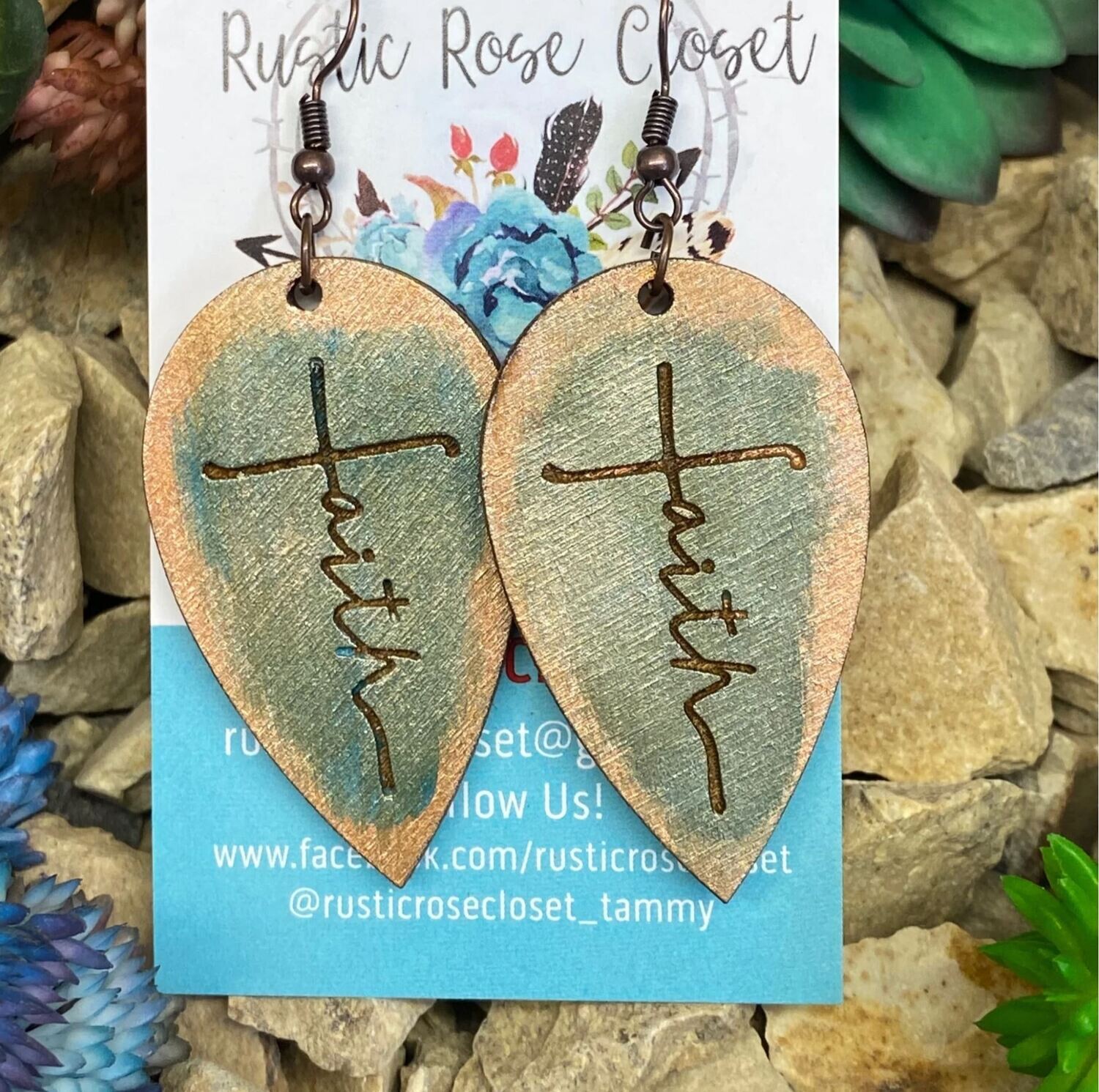 Wood Medium Size Teardrops with Faith Engraved Hand Painted 
