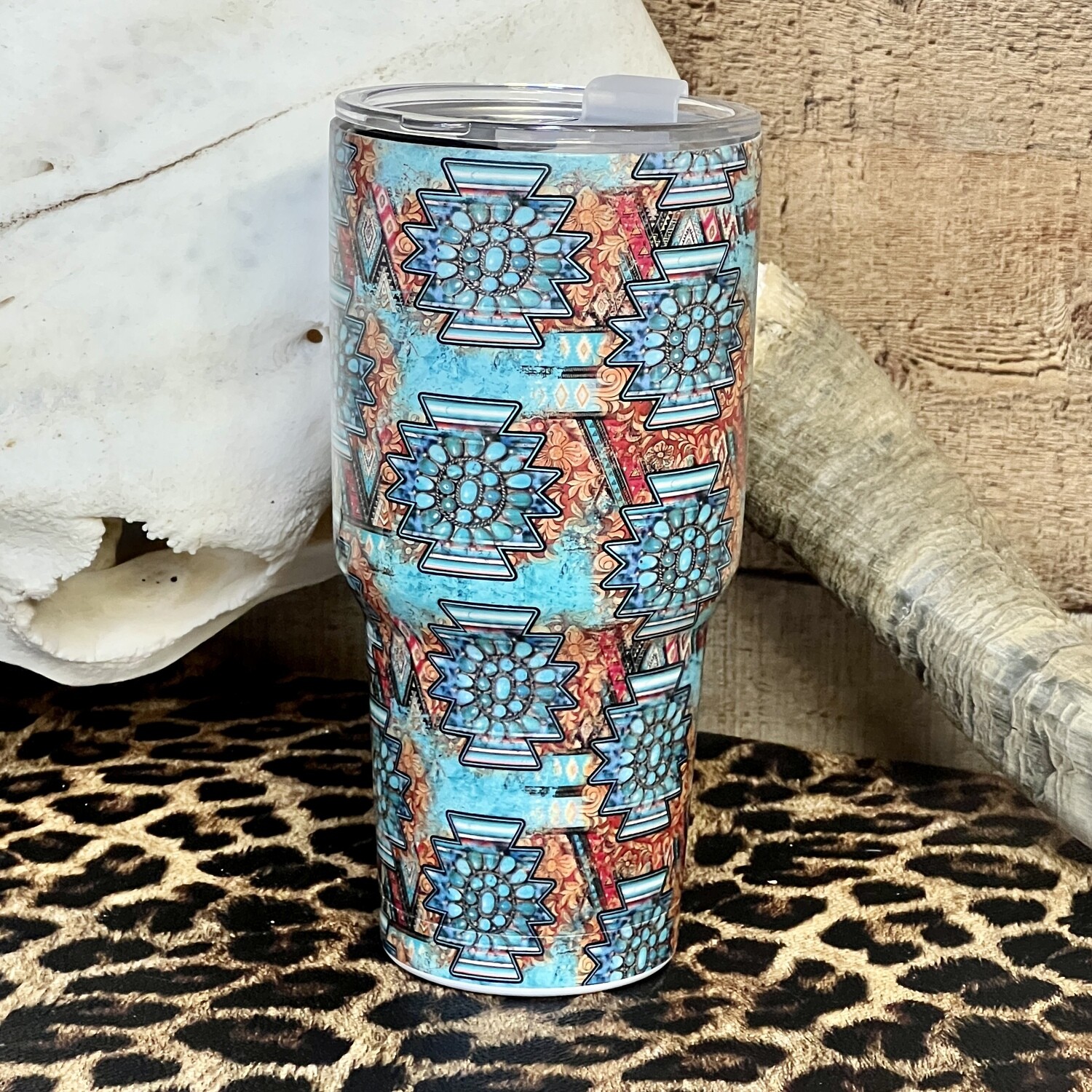 30 oz Stainless Steel Travel Tumblers - Aztec Leopard