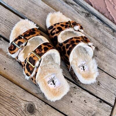 Corkys Laid Back Leopard Slip on Furry Sandals - 10