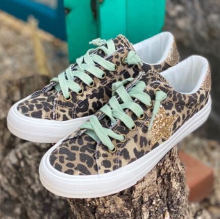 Leopard Sneakers with Rose Gold Star & Teal Laces by Veryg - 9