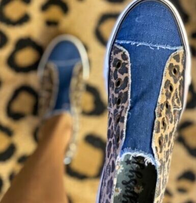 Very G Denim & Leopard Slip On Sneakers - 6.5